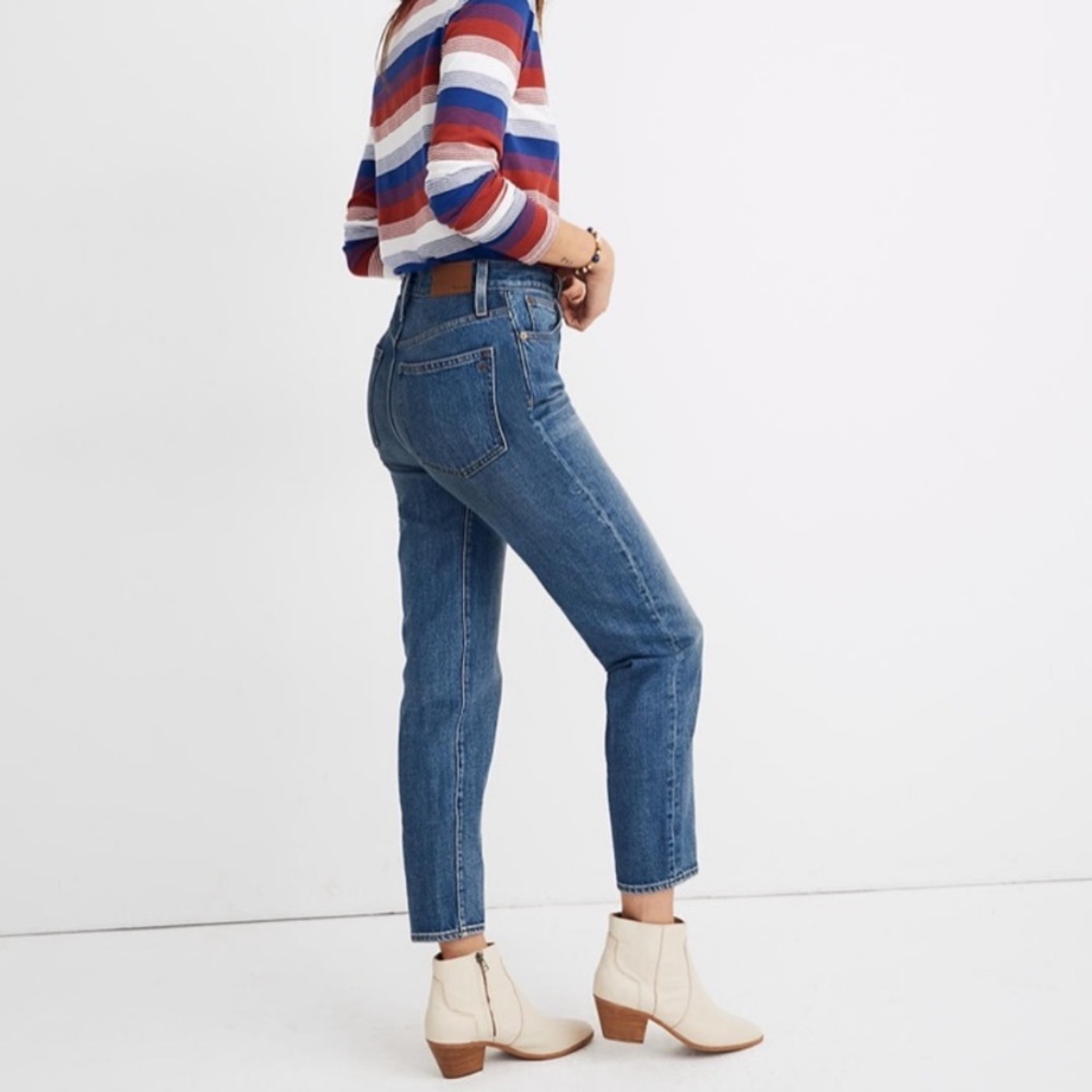 Madewell The Mom Jean High Waisted Dark Wash Whiskered Dean Jean Size 27